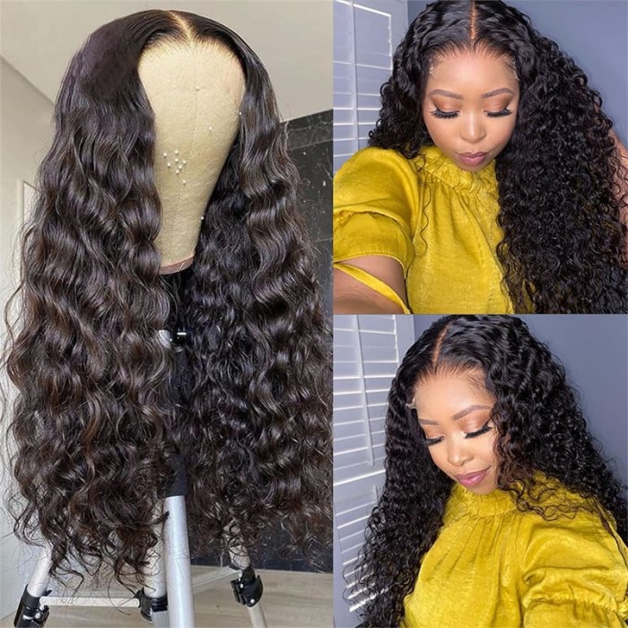 Incolorwig Deep Wave Lace Wig 13x4 Lace Frontal Wigs Pre Plucked Glueless Human Hair Wig 150% Density Natural Color 