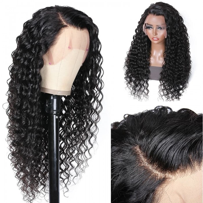 Incolorwig Deep Wave Lace Wig 13x4 Lace Frontal Wigs Pre Plucked Glueless Human Hair Wig 150% Density Natural Color 