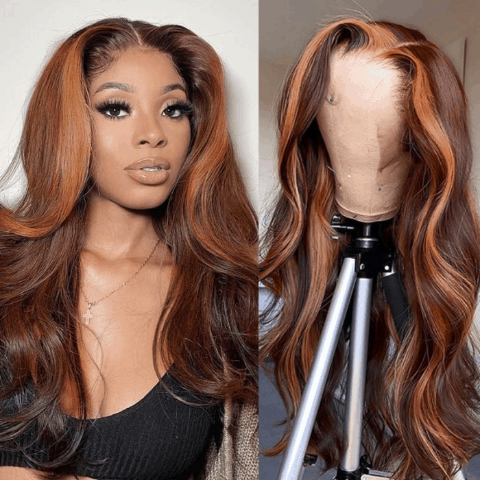 Incolorwig Body Wave 13*4 Lace Front Wig Pre Plucked Money Piece Dark Brown With Face Frame Highlight Wigs