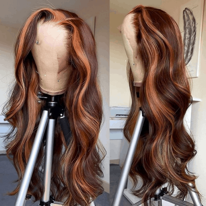 Incolorwig Body Wave 13*4 Lace Front Wig Pre Plucked Money Piece Dark Brown With Face Frame Highlight Wigs
