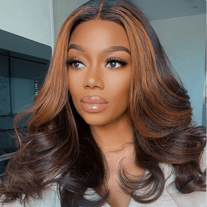 Incolorwig Body Wave 13*4 Lace Front Wig Pre Plucked Money Piece Dark Brown With Face Frame Highlight Wigs