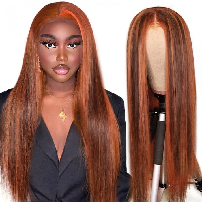 Incolorwig Fashion Colored Wigs Ginger Color Mixed #88J 13x4 Lace Front Straight Human Hair Wigs