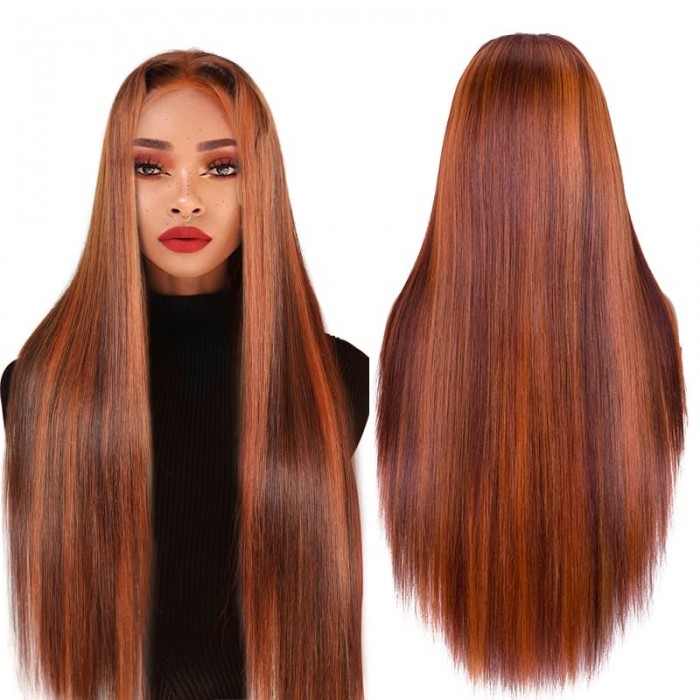 Incolorwig Fashion Colored Wigs Ginger Color Mixed #88J 13x4 Lace Front Straight Human Hair Wigs
