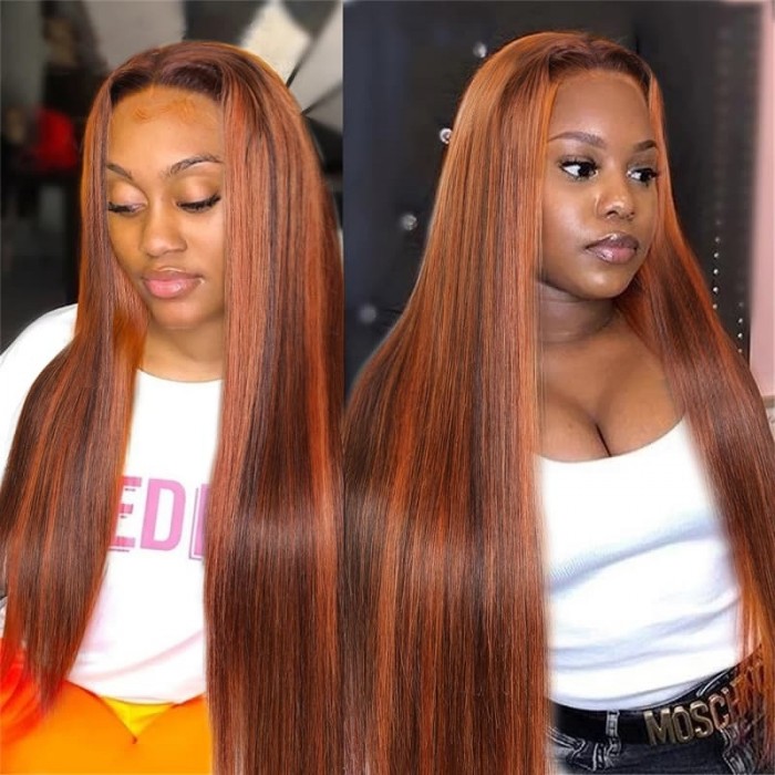 Incolorwig Fashion Colored Wigs Ginger Color Mixed #88J 13x4 Lace Front Straight Human Hair Wigs