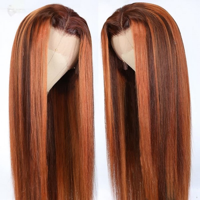 Incolorwig Fashion Colored Wigs Ginger Color Mixed #88J 13x4 Lace Front Straight Human Hair Wigs