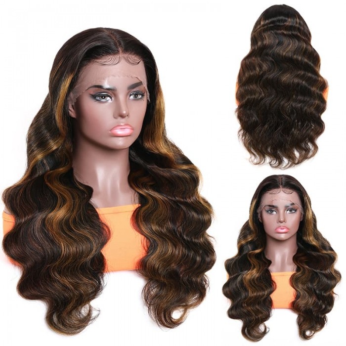 Incolorwig Brown Colored Body Wave Middle Part Wig #FB30 Color Glueless Wig 150% Density