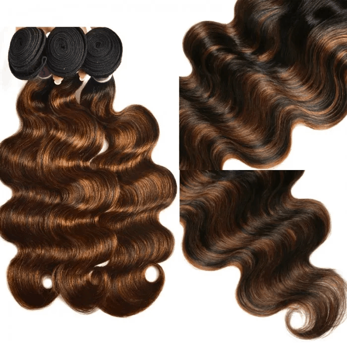 Incolorwig Balayage Highlights Color 4x4 Lace Closure With 3 Bundles Body Wave Virgin Hair