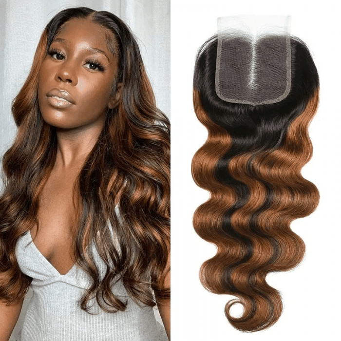 Incolorwig Balayage Highlights Color 4x4 Lace Closure With 3 Bundles Body Wave Virgin Hair