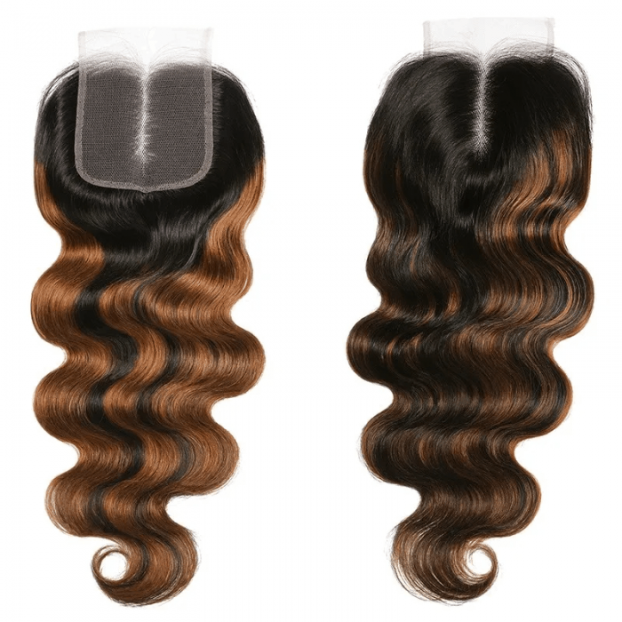 Incolorwig Balayage Highlights Color 4x4 Lace Closure With 3 Bundles Body Wave Virgin Hair