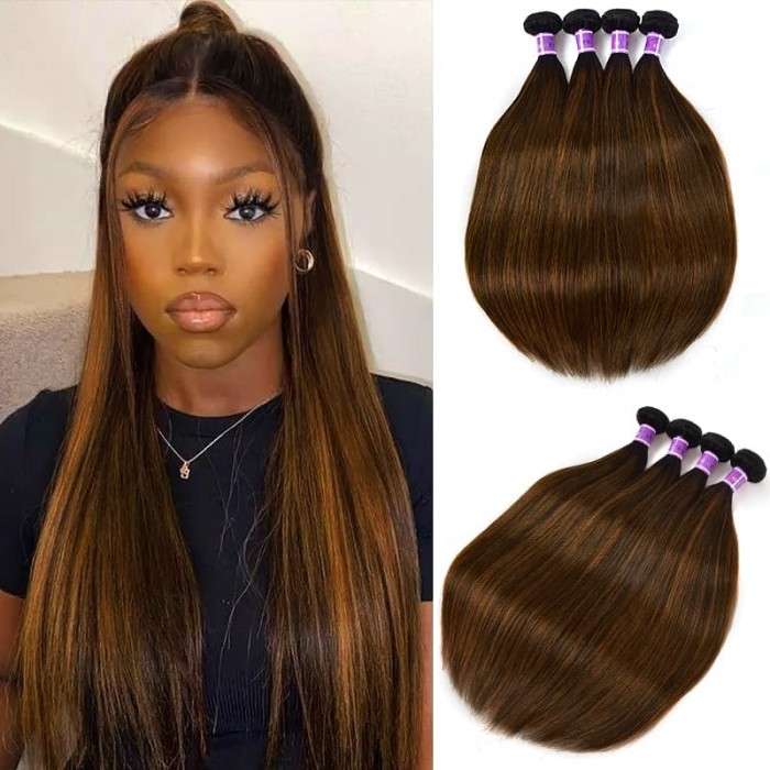 Incolorwig 4 Bundles Peruvian Human Hair Novel Color # FB30 Straight Hair Weave 