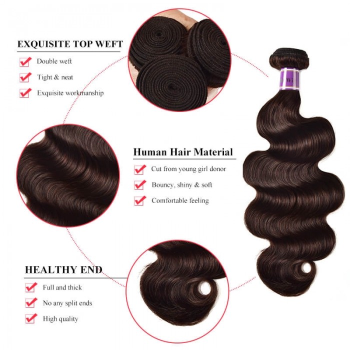Incolorwig #2 Dark Brown Attractive 3 Bundles Body Wave Brazilian Human Hair Weave