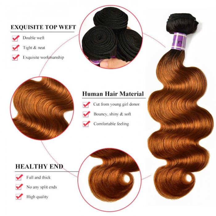 Incolorwig #TB30 Body Wave Human Hair 3 Bundles Hair Weave Peruvian Hair