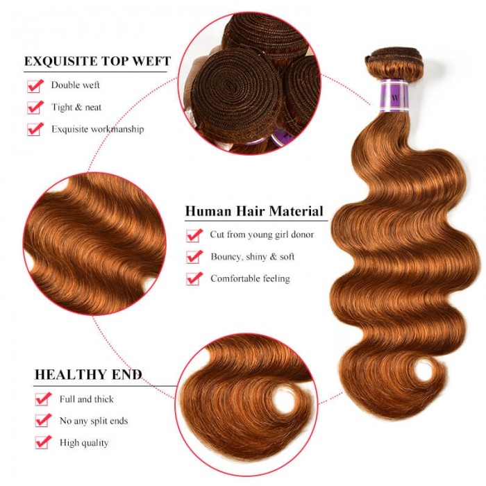 Incolorwig Gentle Human Hair Weave Novel Color #30 Body Wave Hair 1 Bundles