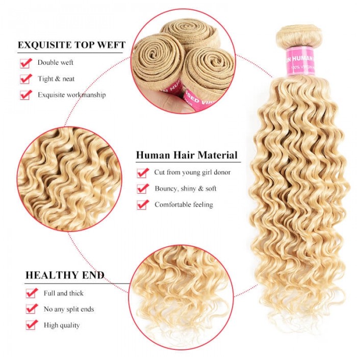 Incolorwig Superior Peruvian Human Hair 3 Bundles Deals #613 Blonde Deep Wave Hair Weave