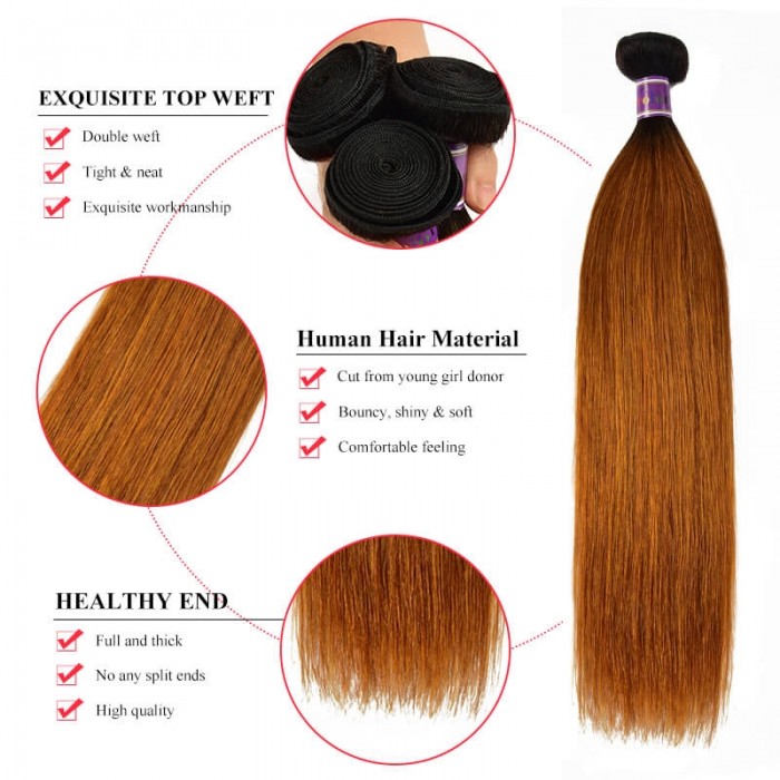 Incolorwig 1 Bundles Virgin #TB30 Straight Hair Bundles Human Hair Weave