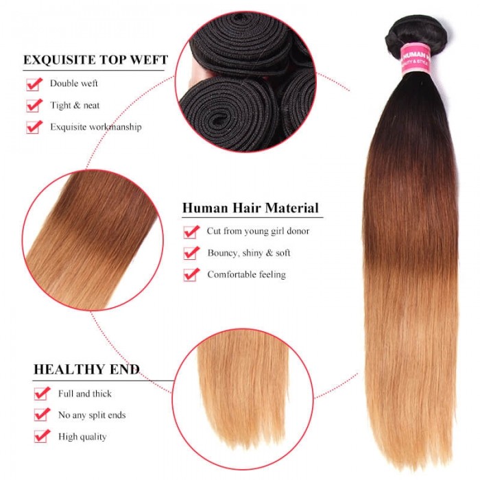 Incolorwig Novel Brazilian Virgin Straight Hair Weave  #T1B427 Ombre Human Hair Weave 3 Bundles