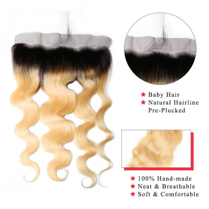 Incolorwig Brazilian Human Hair #T1B613 Ombre Color Body Wave 4 Bundles Hair With 13*4 Free Part Lace Frontal