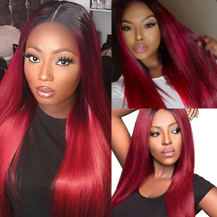 Incolorwig Brazilian Human Straight Hair Weave #TB Burgundy Remy Hair 1 Bundle Deals