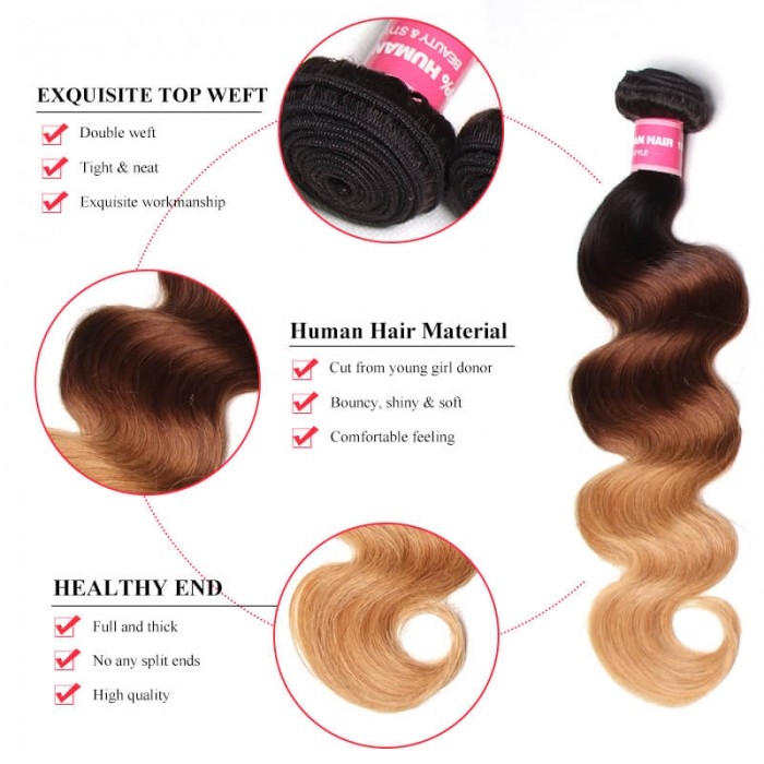 Incolorwig New Arrival #T1B427 Ombre Body Wave Ombre Color 3 Bundles With 4*4 Lace Closure Free Part