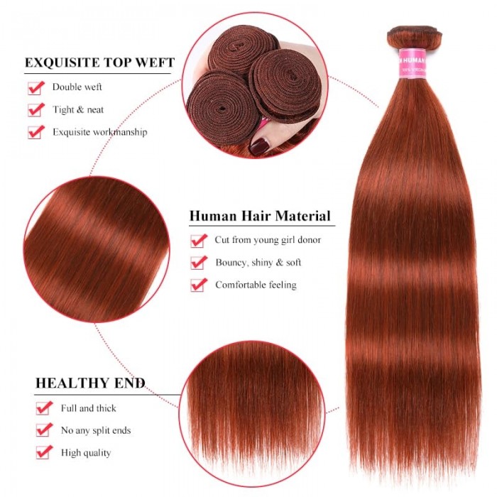 Incolorwig High Quality Ginger Color Peruvian Hair 3 Bundles #350 Ginger Straight Human Hair Weave