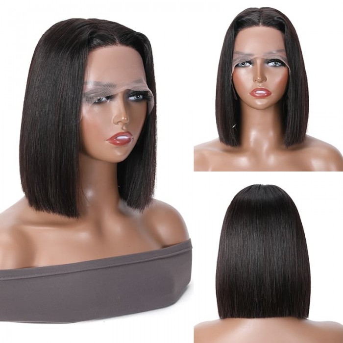 Incolorwig Natural Black Short Cut Bob Wig 150% Density T Part Lace Wig For Black Women