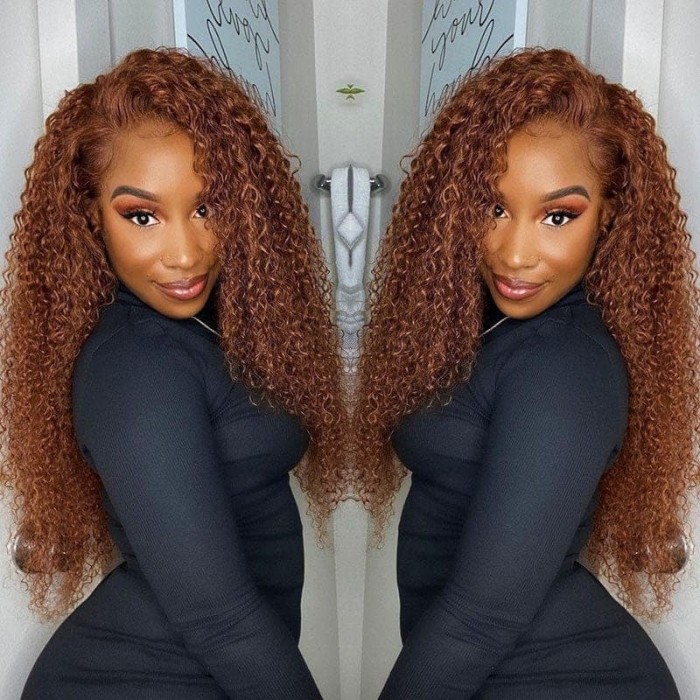 Incolorwig #30 Ginger Color 13*4 Lace Front Wig Human Hair Jerry Curly Wig Pre Plucked Natural Hairline
