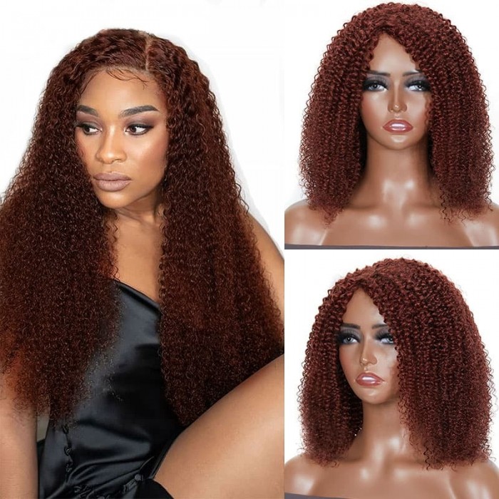 Incolorwig Ginger Color Glueless Wig Short Bouncy Curl Kinky Curly Machine Made Bob Wig