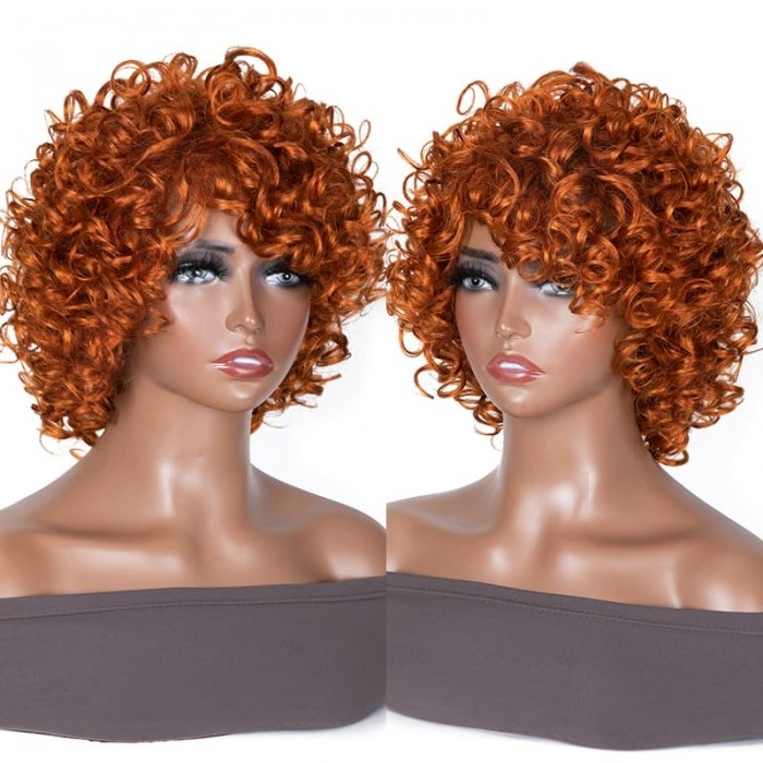Incolorwig Colored Wig Short Pix Cut Bob Wigs Ginger Orange Bouncy Curly Wigs With Bangs