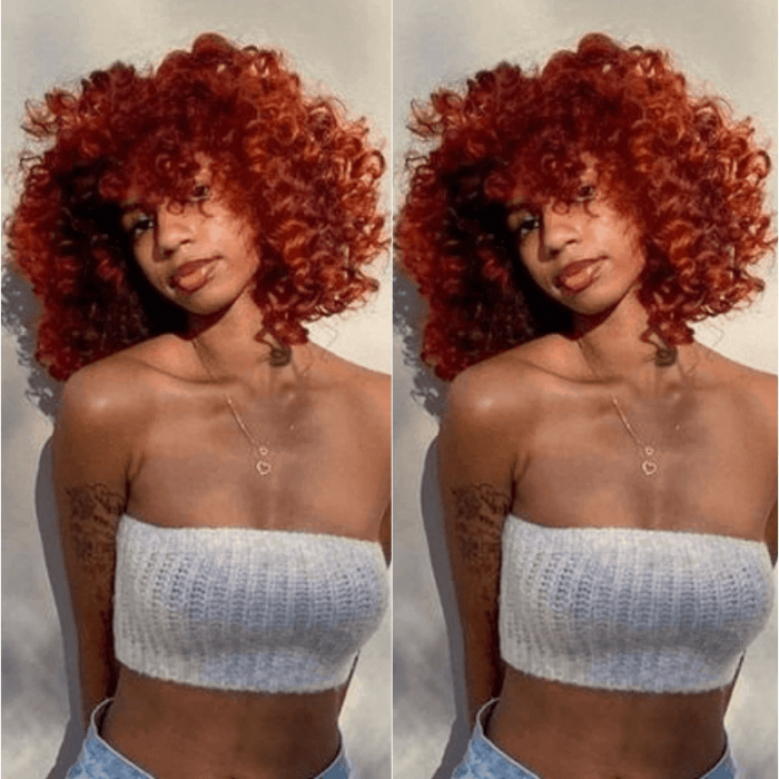 Incolorwig Colored Wig Short Pix Cut Bob Wigs Ginger Orange Bouncy Curly Wigs With Bangs