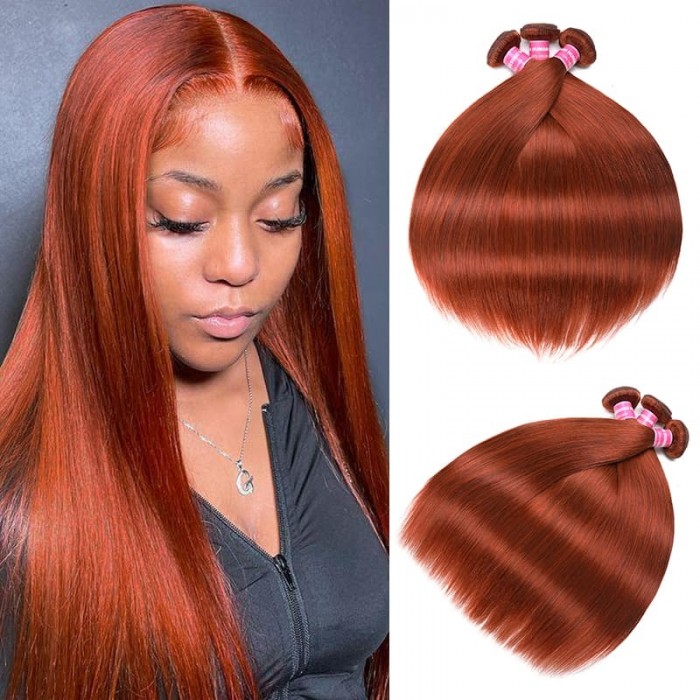 Incolorwig High Quality Brazilian 3 Bundles #350 Ginger Weave Straight Human Hair 