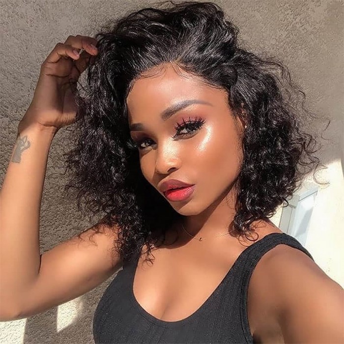 Incolorwig Glueless Water Wave Bob Wigs Beginner Friendly Natural Black Human Hair V Part Wigs