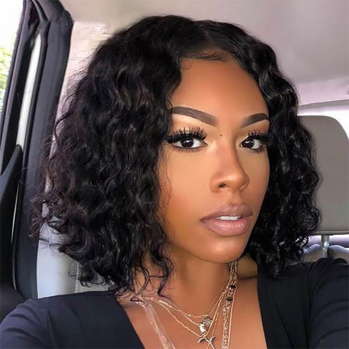 Incolorwig Glueless Water Wave Bob Wigs Beginner Friendly Natural Black Human Hair V Part Wigs