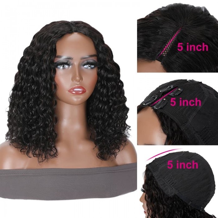 Incolorwig Glueless Water Wave Bob Wigs Beginner Friendly Natural Black Human Hair V Part Wigs