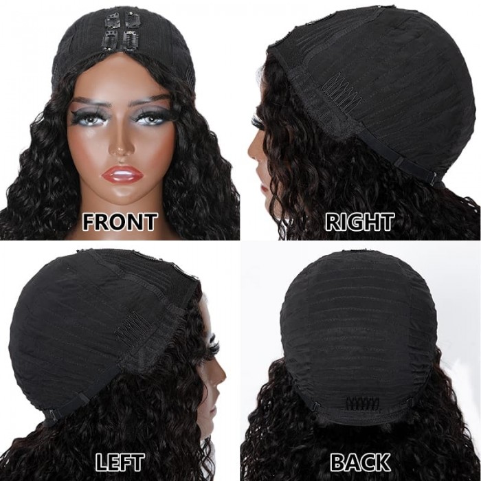 Incolorwig Glueless Water Wave Bob Wigs Beginner Friendly Natural Black Human Hair V Part Wigs