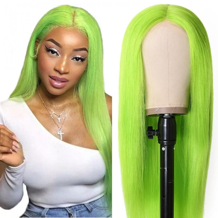 Incolorwig 150% Density Straight Hair Lace Part Wig Pure Color Green Human Hair Wigs Hairline Lace Wigs