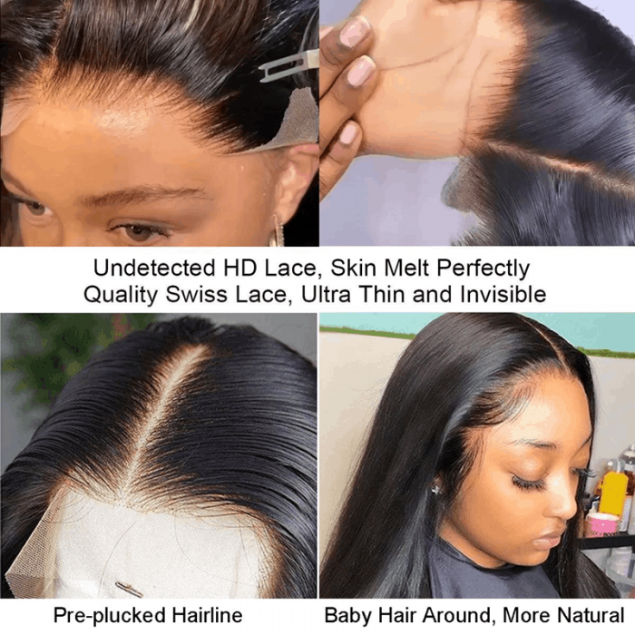 Incolorwig 5*5 HD Lace Wig Pre Plucked Straight Hair Lace Closure Wigs Human Hair 180% Density