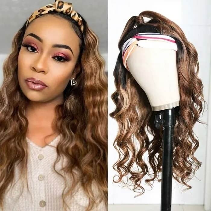 Honey Blond Highlight Body Wave Headband Wig