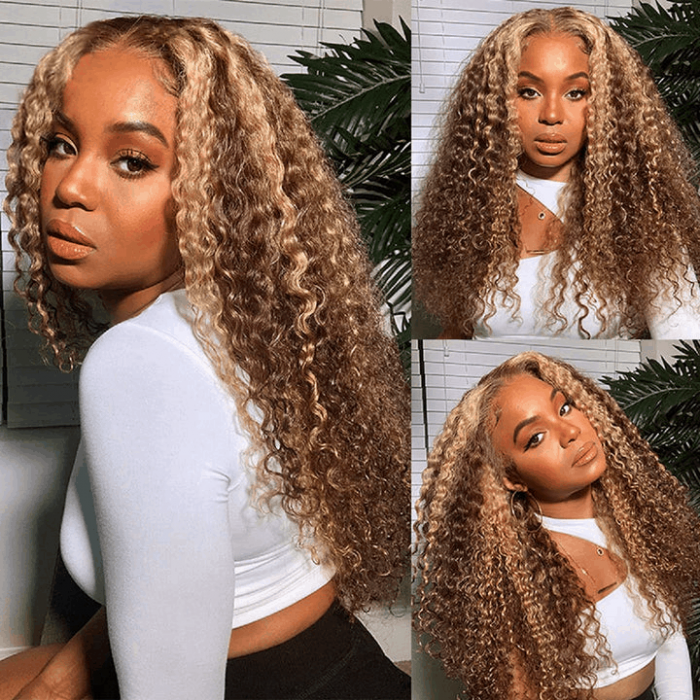 Incolorwig 13x4 Lace Frontal Wig Pre Plucked Jerry Curl Honey Blonde Highlight Ombre Human Hair With Baby Hair