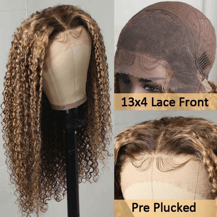 Incolorwig 13x4 Lace Frontal Wig Pre Plucked Jerry Curl Honey Blonde Highlight Ombre Human Hair With Baby Hair