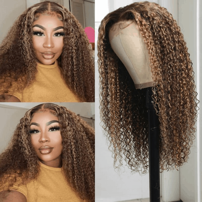 Incolorwig 13x4 Lace Frontal Wig Pre Plucked Jerry Curl Honey Blonde Highlight Ombre Human Hair With Baby Hair