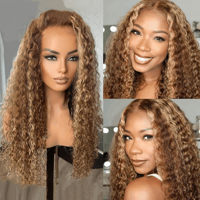 Incolorwig 13x4 Lace Frontal Wig Pre Plucked Jerry Curl Honey Blonde Highlight Ombre Human Hair With Baby Hair