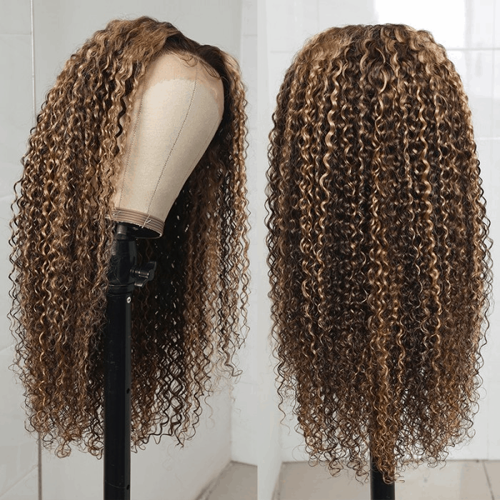 Incolorwig 13x4 Lace Frontal Wig Pre Plucked Jerry Curl Honey Blonde Highlight Ombre Human Hair With Baby Hair