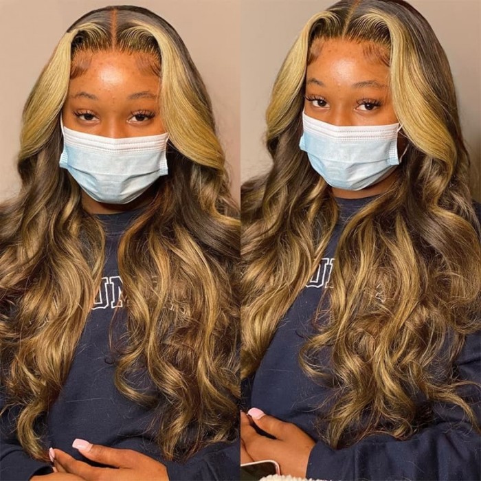 Incolorwig Ombre Highlight Color Loose Wave 13x4 Lace Front Wigs Pre Plucked With Baby Hair