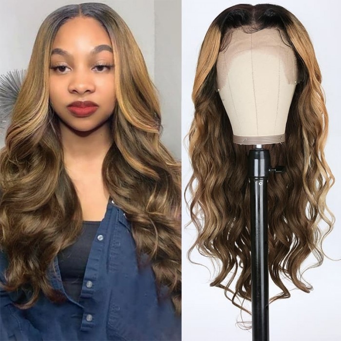 Incolorwig Ombre Highlight Color Loose Wave 13x4 Lace Front Wigs Pre Plucked With Baby Hair