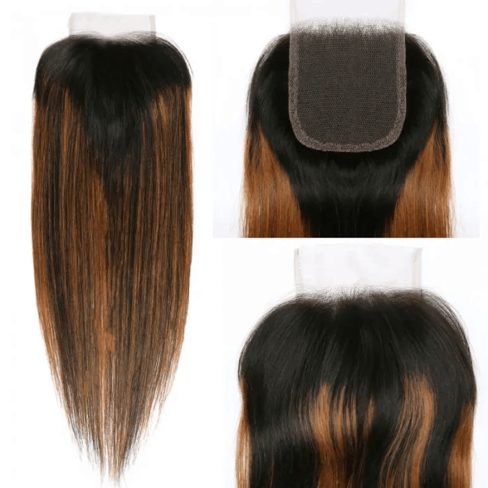 Incolorwig Ombre Highlights Color Straight Virgin Human Hair 4 Bundles With 4x4 Lace Closure