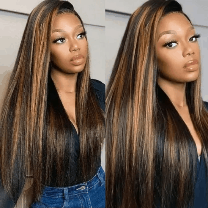 Incolorwig Ombre Highlights Color Straight Virgin Human Hair 4 Bundles With 4x4 Lace Closure