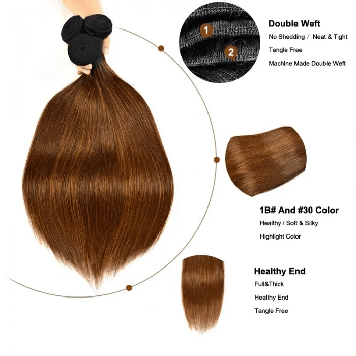 Incolorwig Ombre Highlights Color Straight Virgin Human Hair 4 Bundles With 4x4 Lace Closure