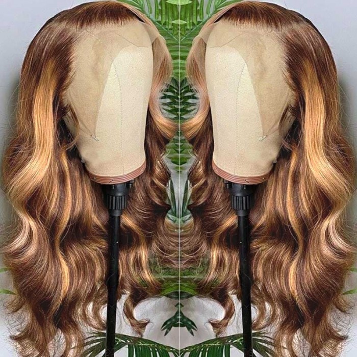 Incolorwig Honey Blond Highlight Wigs Body Wave 13*4 Lace Frontal Wig Pre-plucked Natural Hairline