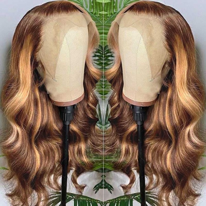 Incolorwig Honey Blond Highlight Wigs Body Wave 13*4 Lace Frontal Wig Pre-plucked Natural Hairline
