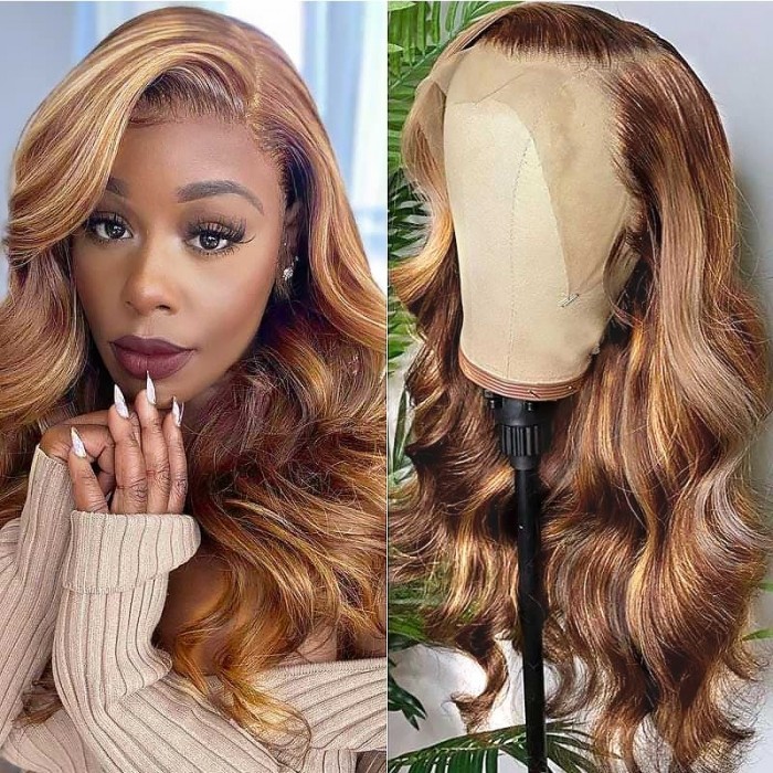 Incolorwig Honey Blond Highlight Wigs Body Wave 13*4 Lace Frontal Wig Pre-plucked Natural Hairline